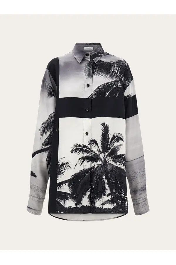 Salvatore Ferragamo o1s1rm0426 Trinidad Palm Print Shirt in White/Black Size XS / US 0-2 / IT 36-38 - 1 Thumbnail