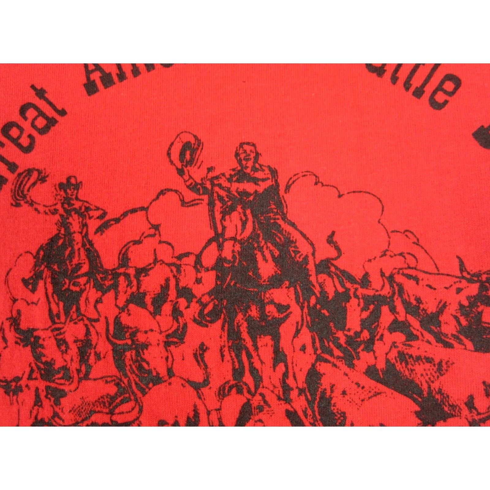 Vintage VINTAGE Oneita Great American Cattle Drive Shirt XL Red USA Shirt Mens XL Red Logo Cotton Polyester T-Shirt USA Vintage Size US XL / EU 56 / 4 - 3 Thumbnail