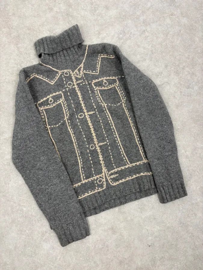 Moschino Moschino Grey Trompe L’Œil Wool Turtleneck Sweater Size US S / EU 44-46 / 1 - 4 Thumbnail