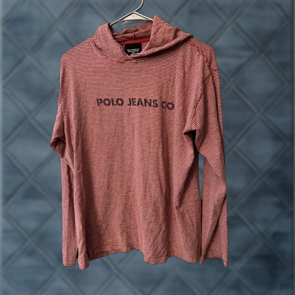 Polo Ralph Lauren VINTAGE Polo Ralph Lauren Hoodie Polo Jeans Co Striped Fleece Size L Red Logo Embroidered Pullover Hooded Mens Size US L / EU 52-54 / 3 - 1 Thumbnail