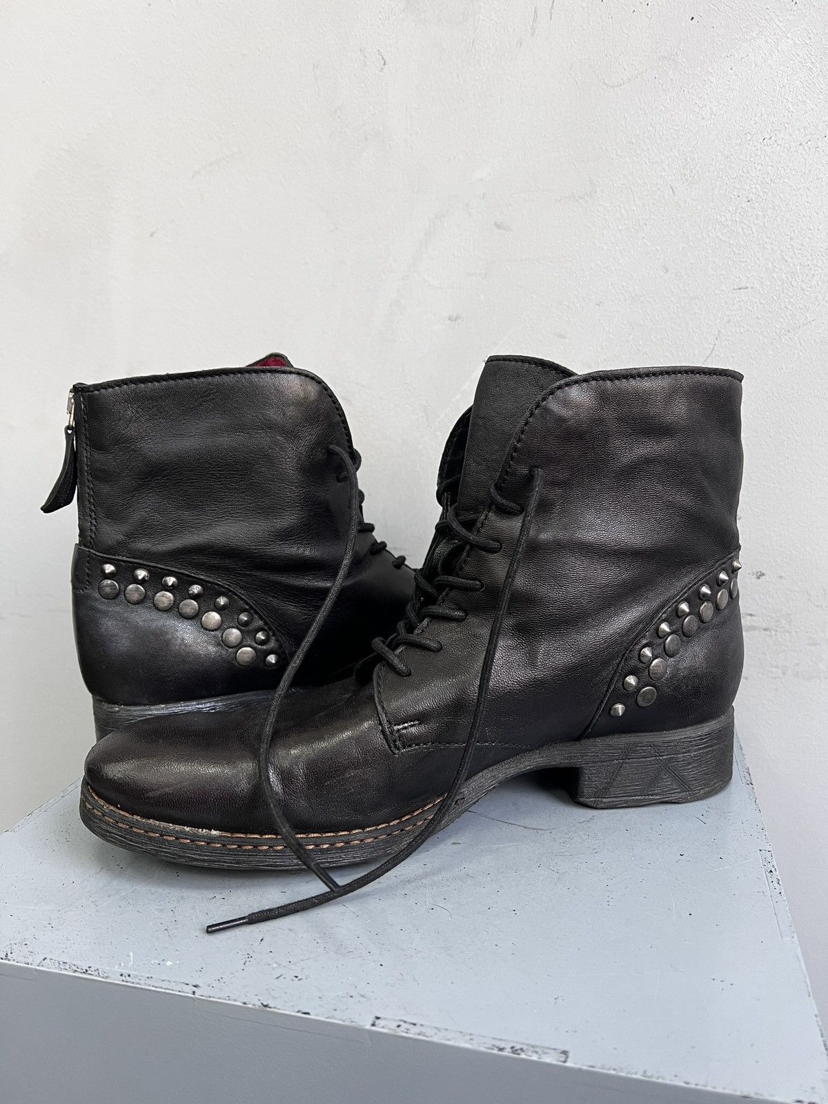Hedi Slimane Lace-up black leather boots rock A.S 98 vintage style Size US 8 / EU 41 - 10 Thumbnail