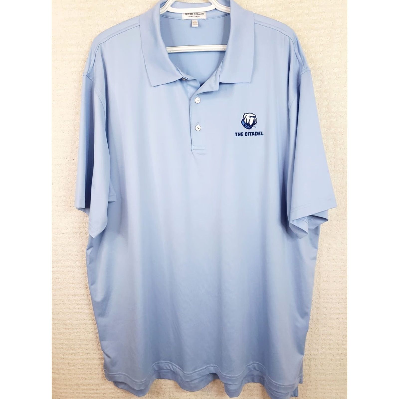 Peter Millar Peter Millar Summer Comfort Polo Mens 2XL Striped Blue Citidel Bulldogs Logo Embroidered Chest Golf Casual Workwear Button Collar Shirt Size US XXL / EU 58 / 5 - 2 Thumbnail