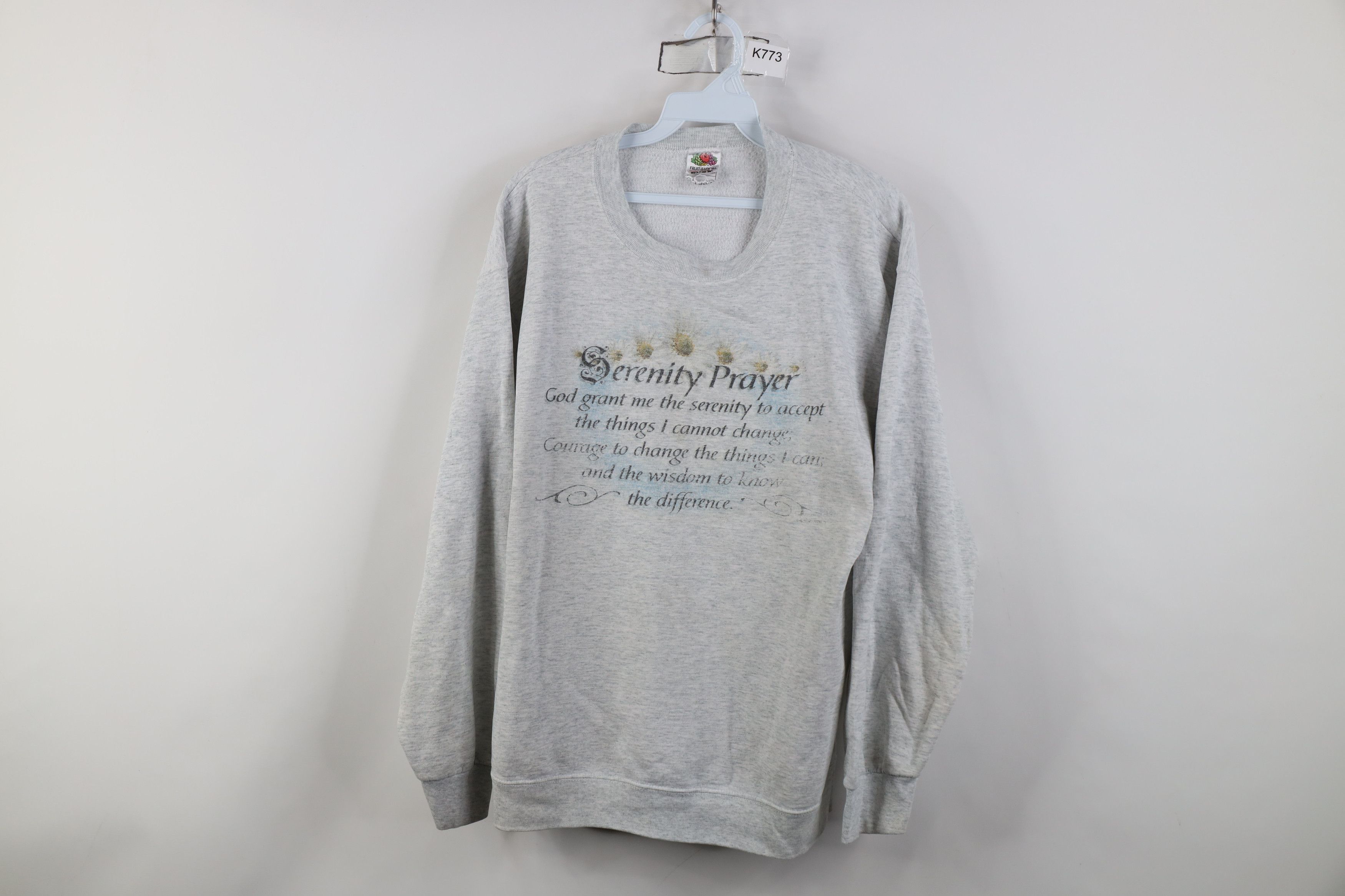 Vintage Vintage 90s Spell Out Serenity Prayer Sweatshirt Gray Size L / US 10 / IT 46 - 1 Thumbnail