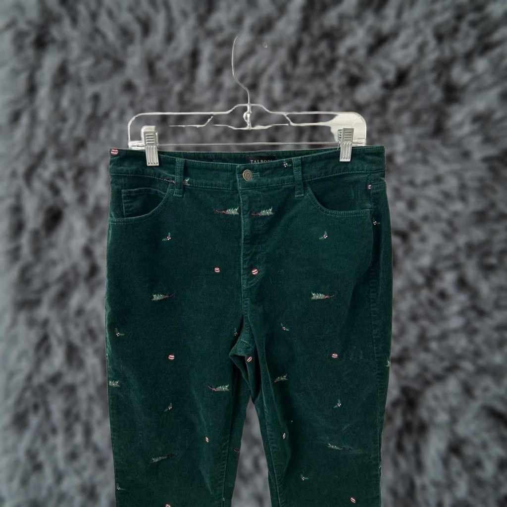 Talbots VINTAGE Talbots Pants Womens 10P 28L Green Corduroy Straight Leg Christmas Embroidered Size 32" / US 10 / IT 46 - 1 Thumbnail