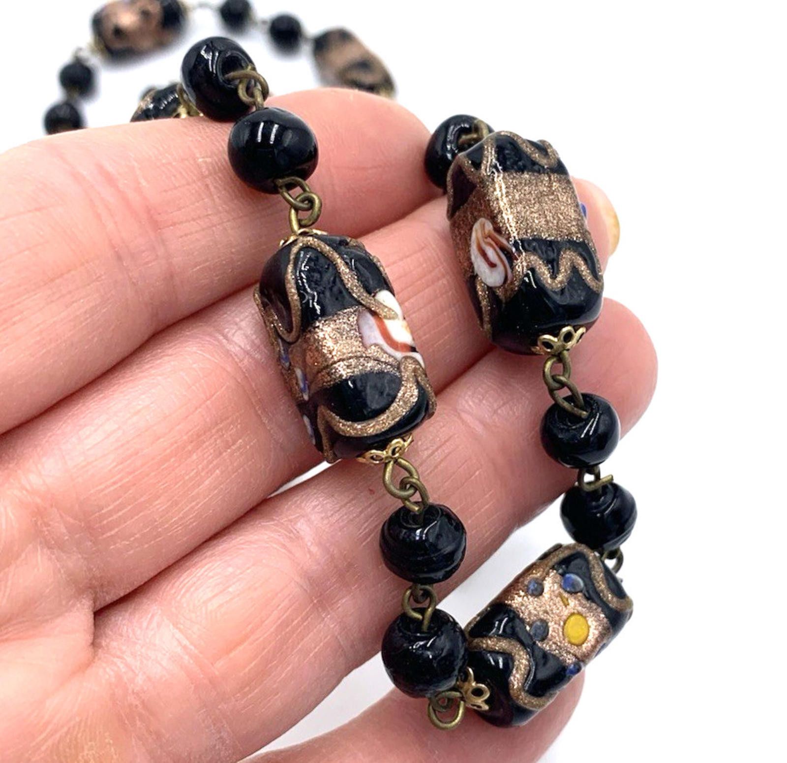 Other Venetian Murano Black Glass Wedding Cake Beads Necklace Size ONE SIZE - 5 Thumbnail