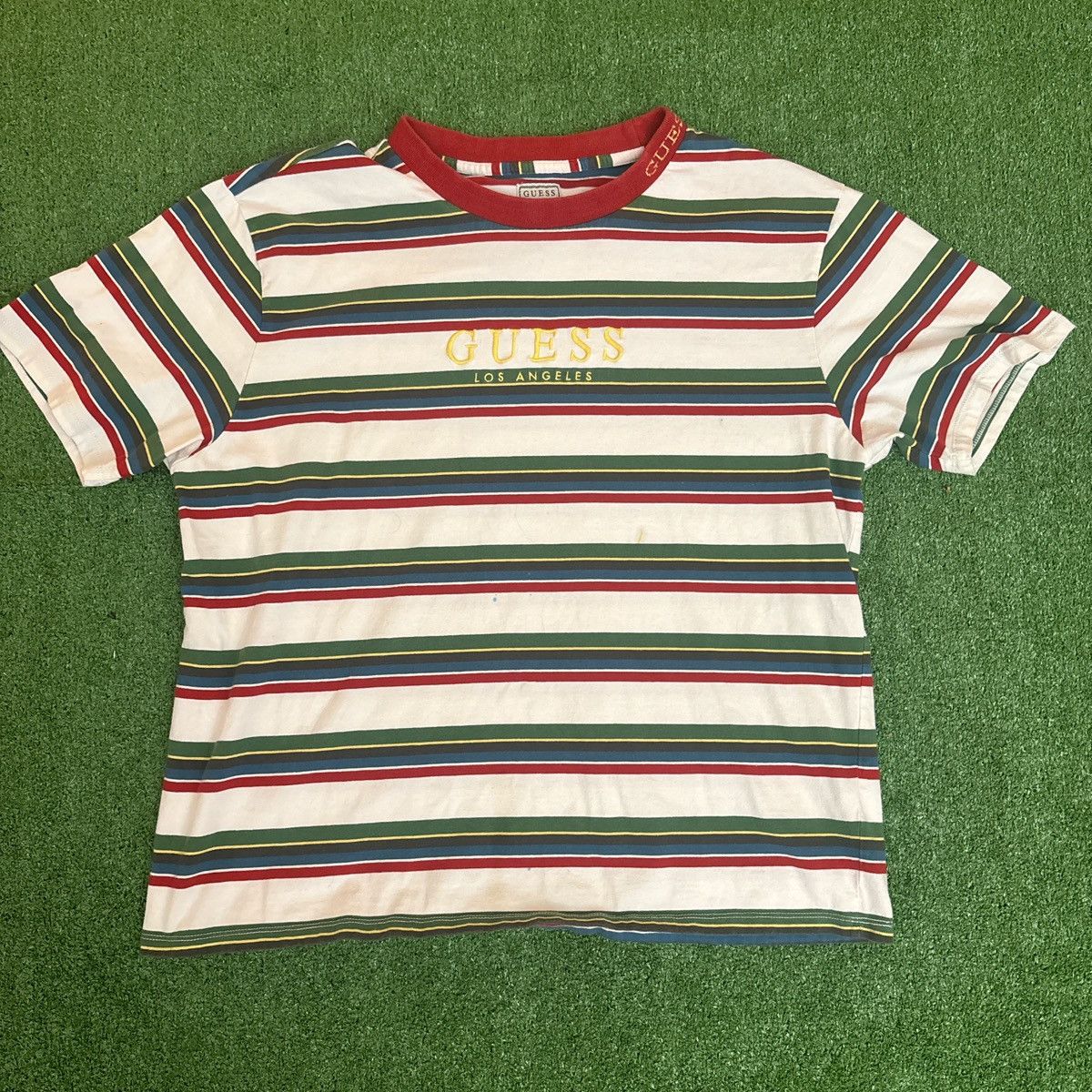 Guess White Embroidered Guess Los Angeles Striped Tee Size US L / EU 52-54 / 3 - 1 Thumbnail