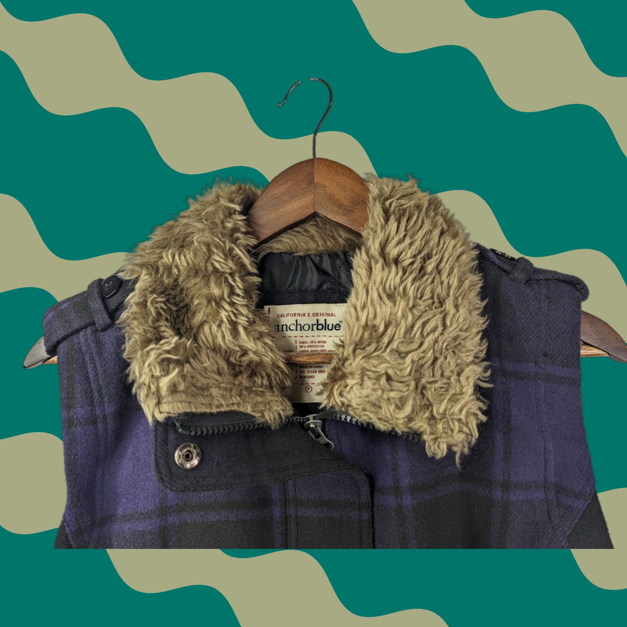 Anchor Blue Anchorblue Vest Black & Purple Plaid Lined Size Large Faux Fur Collar Zip Snaps Women Size L / US 10 / IT 46 - 1 Thumbnail
