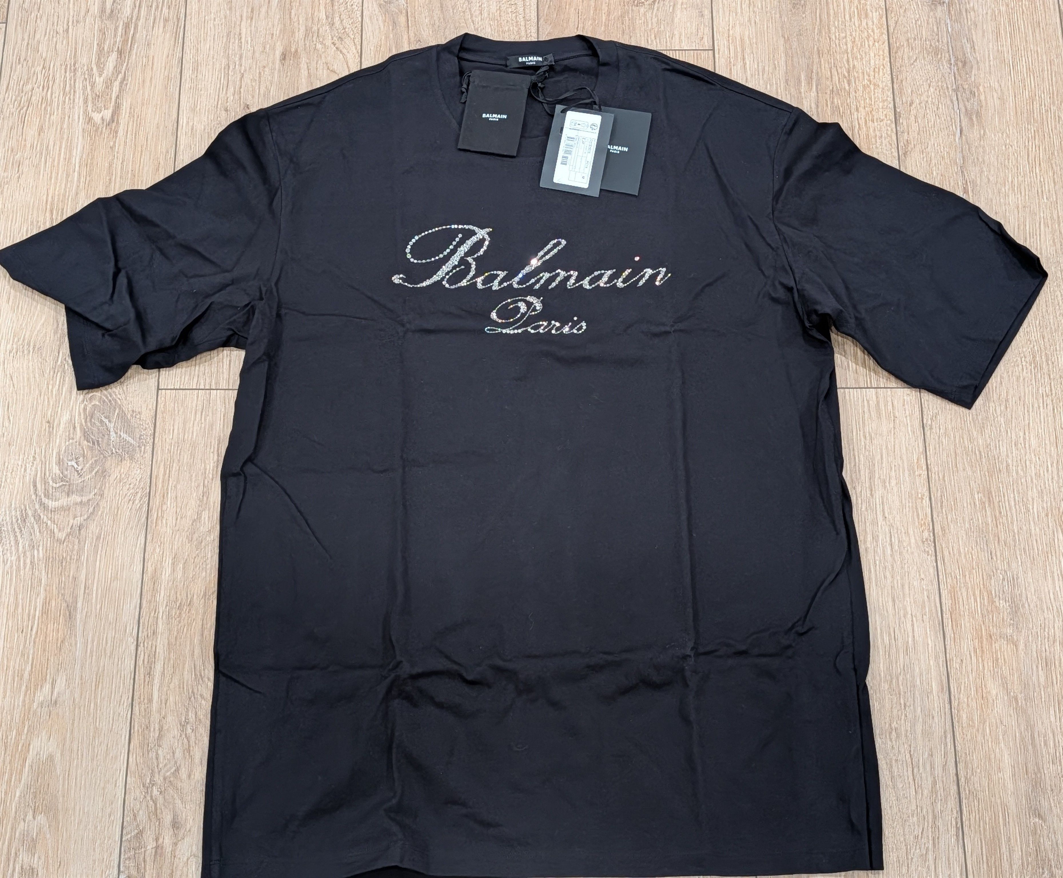 Balmain BALMAIN Embroidered Crystal Logo Cotton T-Shirt Black Medium Size US M / EU 48-50 / 2 - 1 Thumbnail