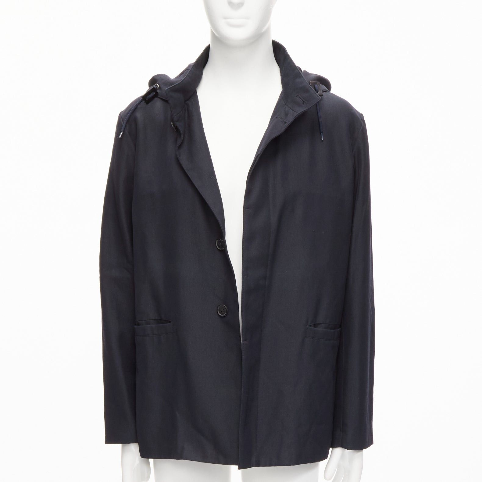 Marni MARNI black wool blend leather stopper hooded concealed buttons parka jacket IT48 M Size US M / EU 48-50 / 2 - 1 Thumbnail