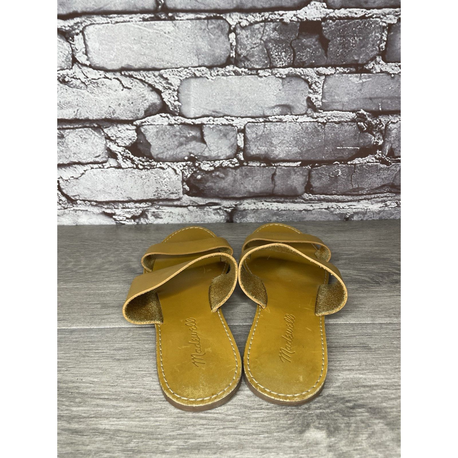 Madewell Madewell Yellow Tan Double Strap Leather Flat Sandals Women’ Size US 7.5 / IT 37.5 - 5 Thumbnail