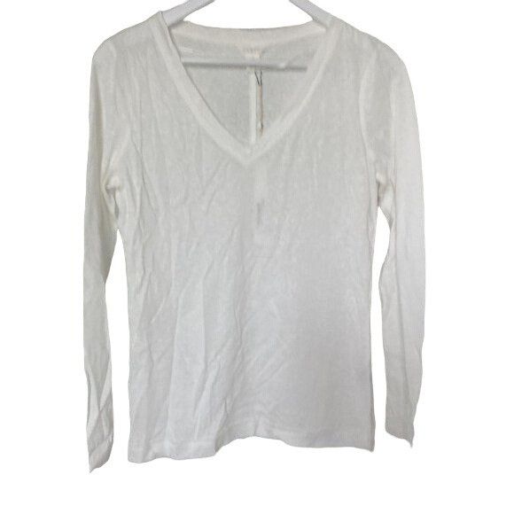 Other Caslon Ivory Shimmer Lightweight Long Sleeve V-Neck Tee Size XS / US 0-2 / IT 36-38 - 1 Thumbnail