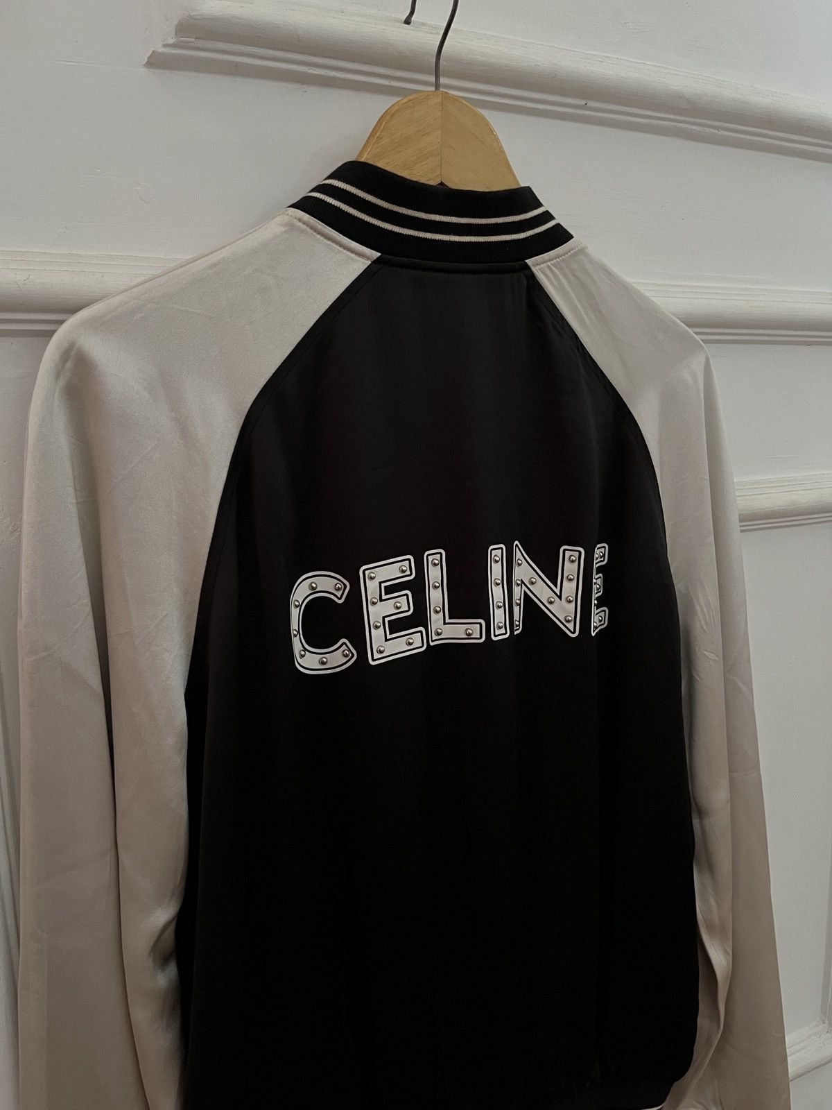 Celine Celine Studded Logo Satin Varsity Jacket Hedi Slimane Era Size US S / EU 44-46 / 1 - 3 Thumbnail