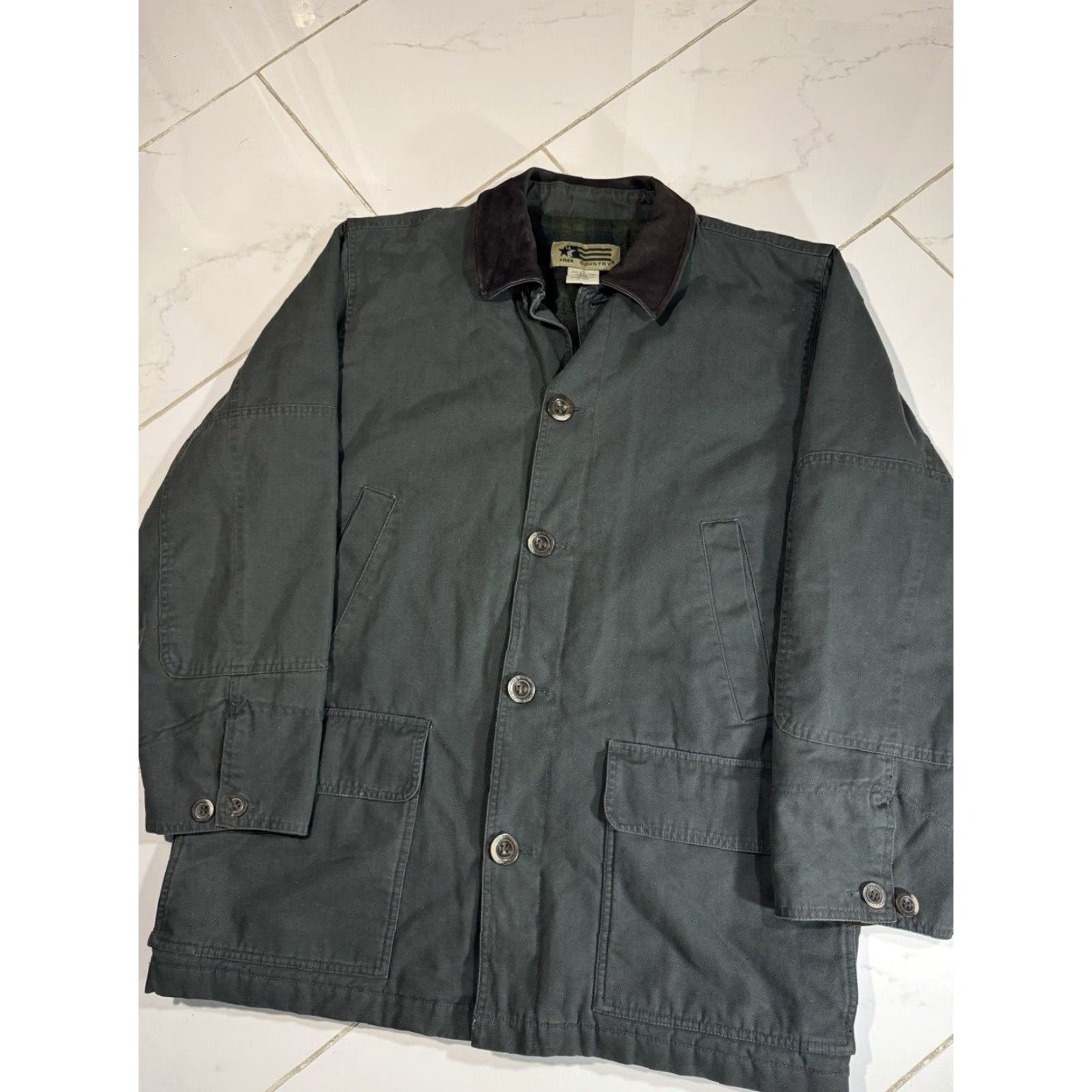 Free Country VINTAGE Free Country Coat Overcoat Men XL Black Canvas Workwear Button Front Chore Jacket Size US XL / EU 56 / 4 - 3 Thumbnail