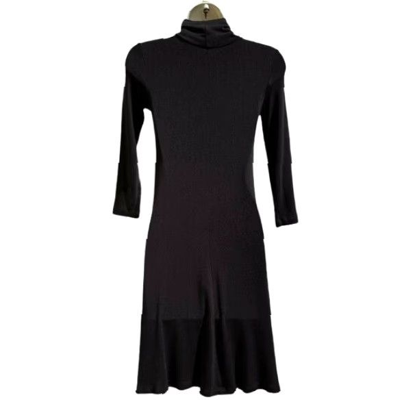 Vintage Amour Vert Dress Women XS Black Mini Swing Knit Turtleneck Long Sleeve Size XS / US 0-2 / IT 36-38 - 4 Thumbnail
