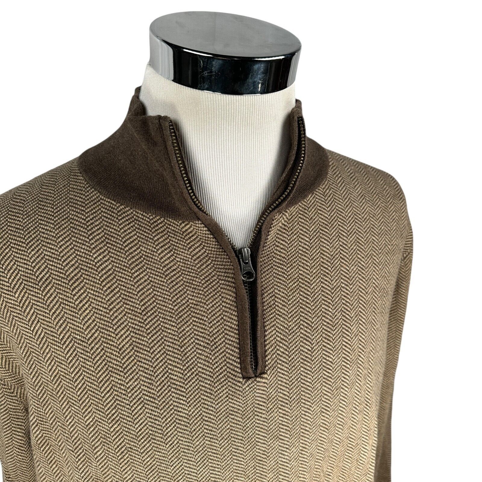 J.Crew J.Crew 1/4 Zip Sweater Men’s Large Brown Tan Herringbone Size US L / EU 52-54 / 3 - 2 Thumbnail