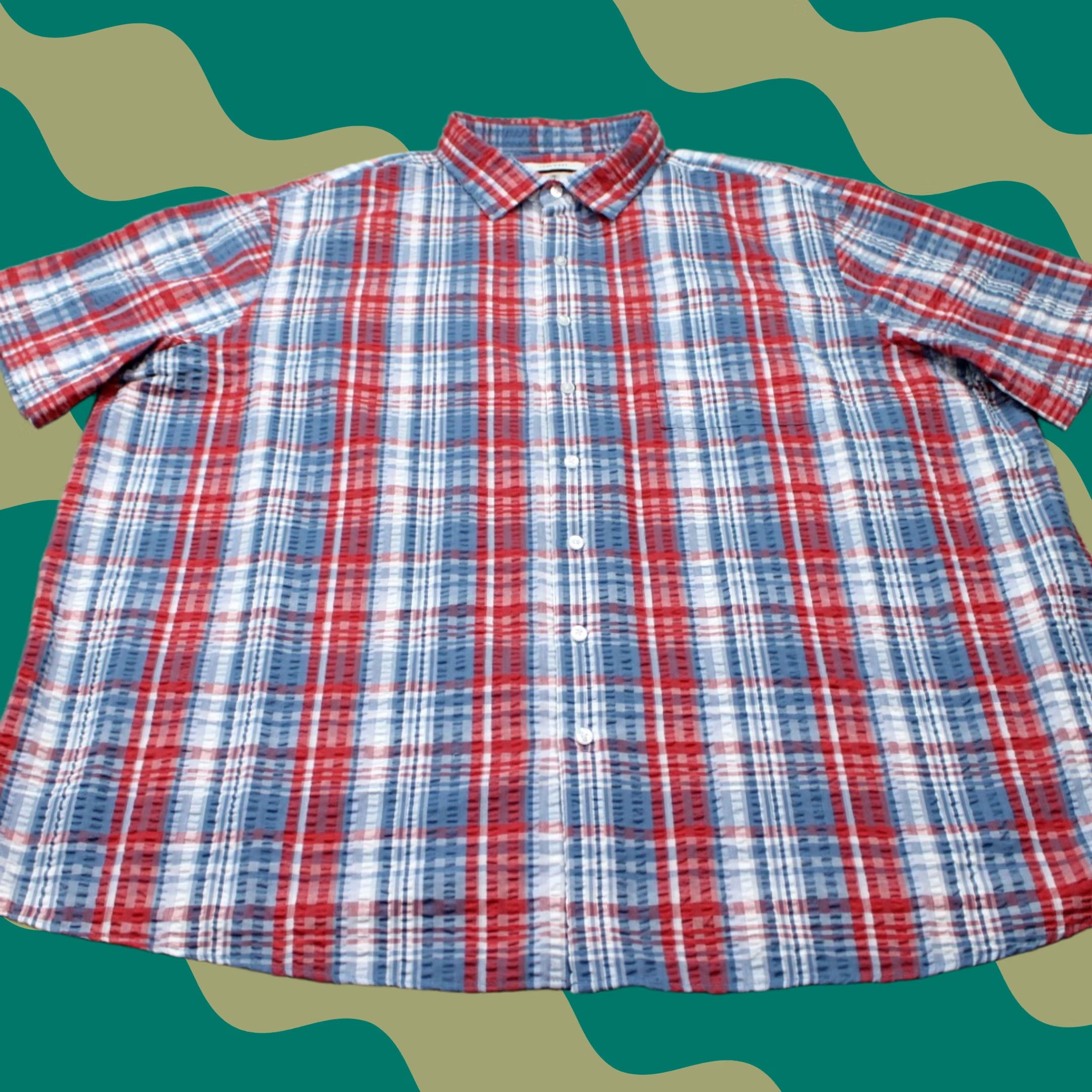 Vintage Oak Hill Cool & Dry Shirt Mens 2XL Red/Blue Plaid Button-Up Short Sleeve Cotton/Poly SS Shirt Size US XXL / EU 58 / 5 - 1 Thumbnail