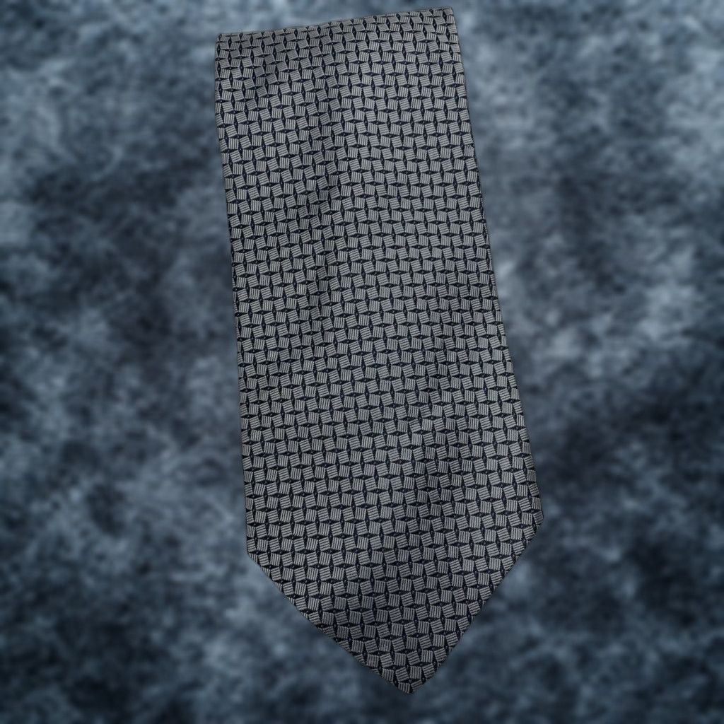 Robert Talbott Robert Talbott Tie Silk Geometric Silver Gray Big & Tall Hand Sewn USA Made Size ONE SIZE - 1 Thumbnail