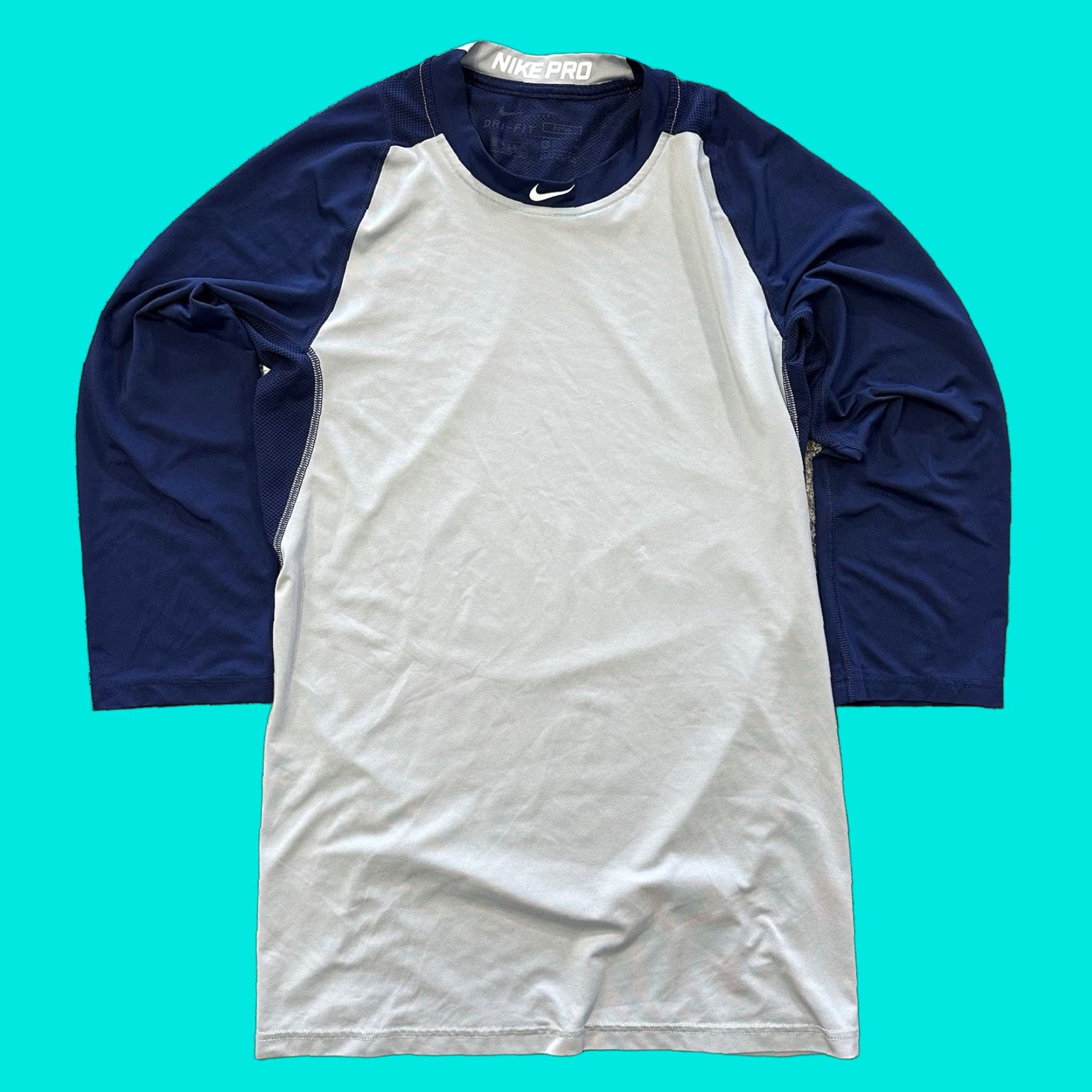 Nike Nike Pro MLB Baseball Shirt Nike Pro MLB Shirt Mens S Raglan 3/4 Navy Gray Dri-Fit Baseball Shirt Gray Nike Pro Size US S / EU 44-46 / 1 - 1 Thumbnail