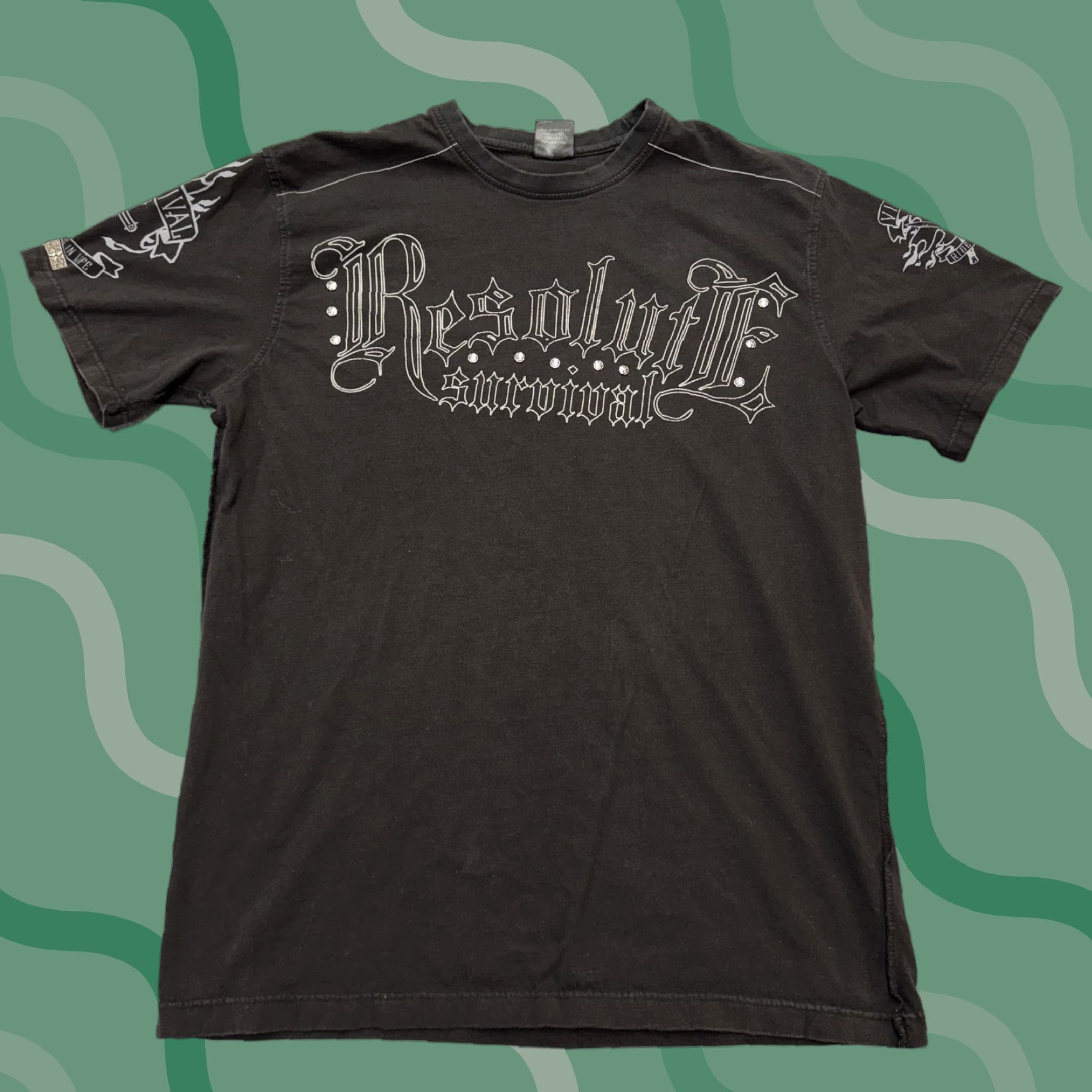 RESOLUTE VINTAGE Blac Label Resolute Survival Shirt Mens 3XL Black Gothic Studded Graphic Tee Size US XXL / EU 58 / 5 - 1 Thumbnail