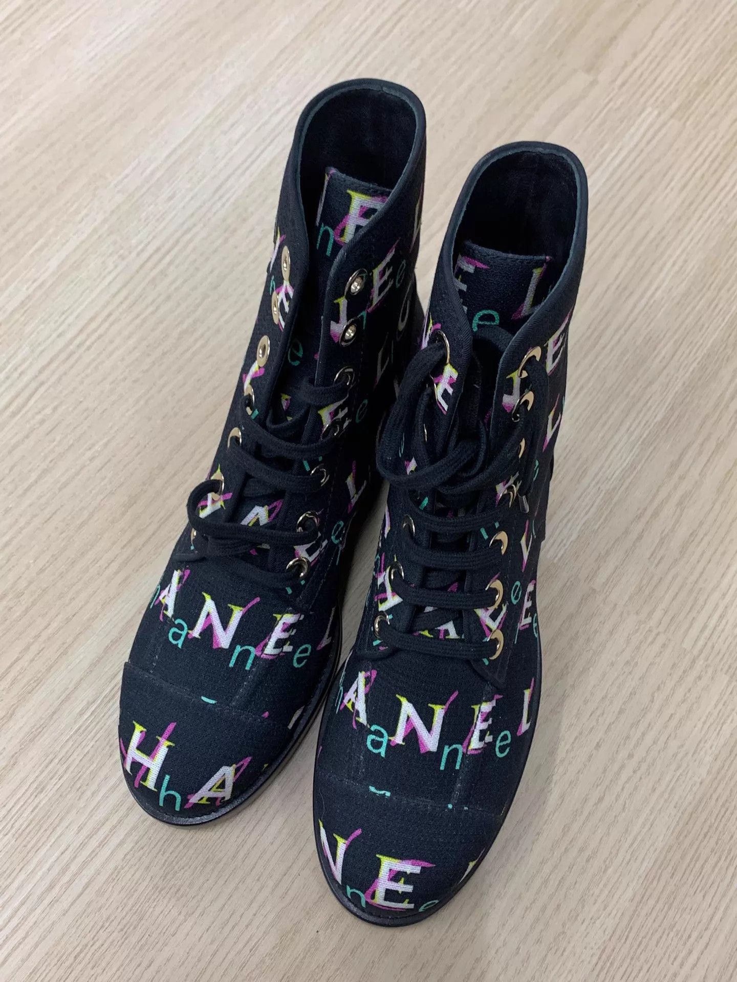 Chanel Chanel Black Colorful Lettering Ankle Boots 37.5 Size US 7 / IT 37 - 1 Thumbnail