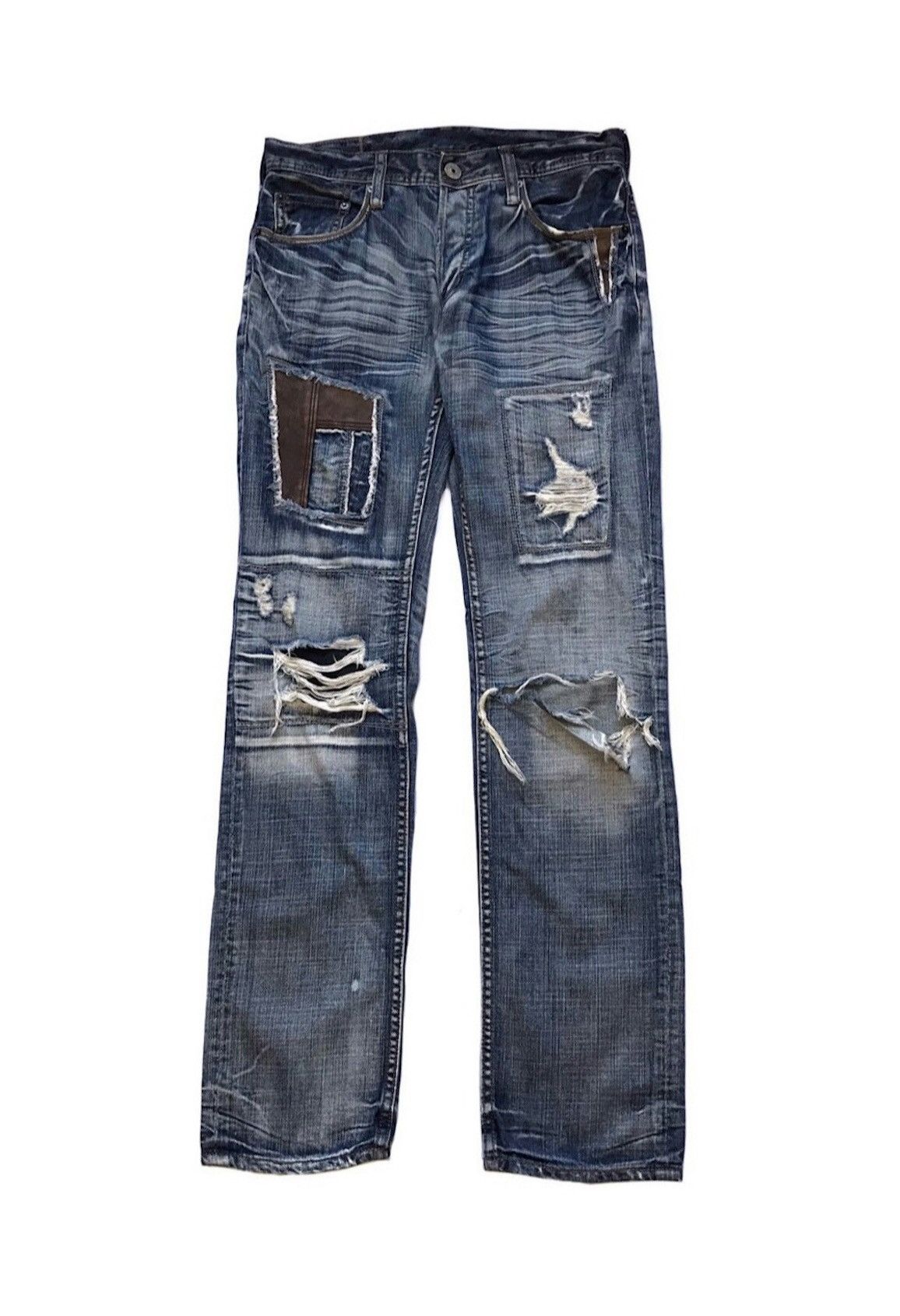 image of Distressed Denim x If Six Was Nine Difference Rupert Patchwork Distressed Bleach Pants in Blue (Siz