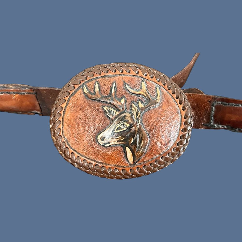 Vintage VINTAGE Leather Deer Belt Buckle Braided Unbranded Belt 43.75 inches Animal Mens Size ONE SIZE - 1 Thumbnail