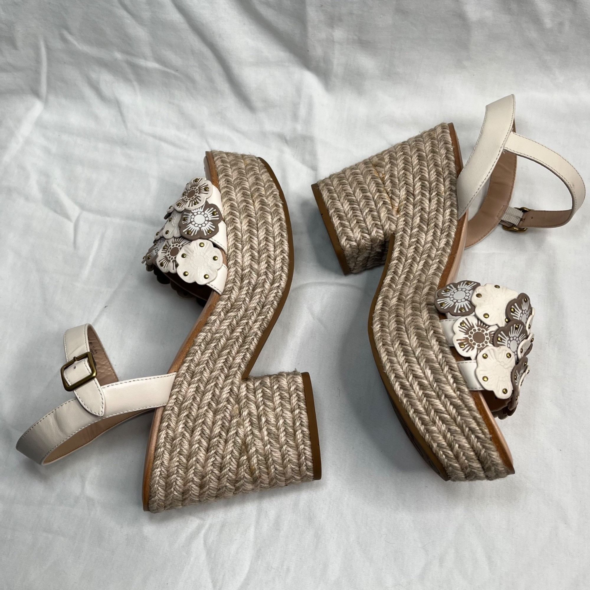 Coach Coach Womens Jae Leather Floral Espadrille Wedge Sandals Siz Size US 10 / IT 40 - 6 Thumbnail