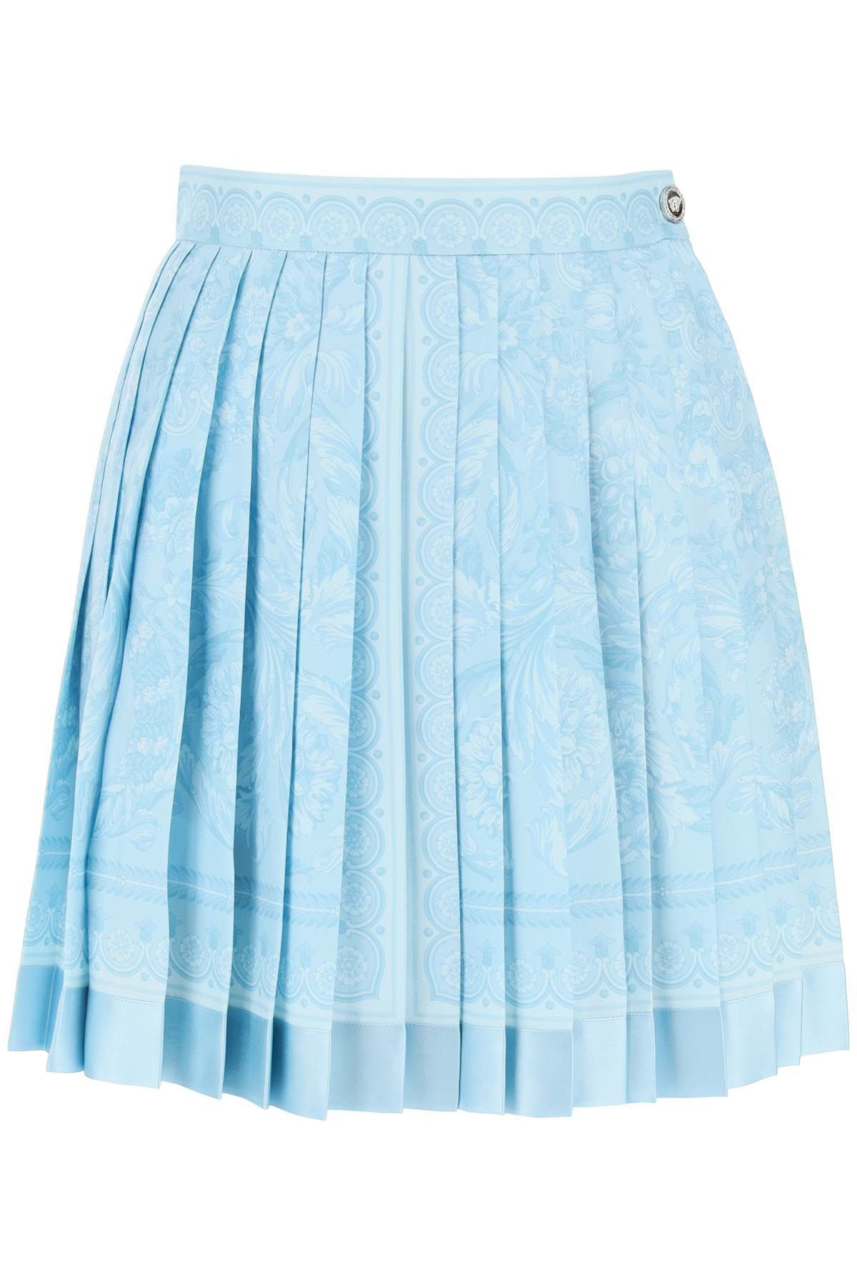 image of Versace Barocco Pleated Mini Skirt in Light Blue, Women's (Size Small)