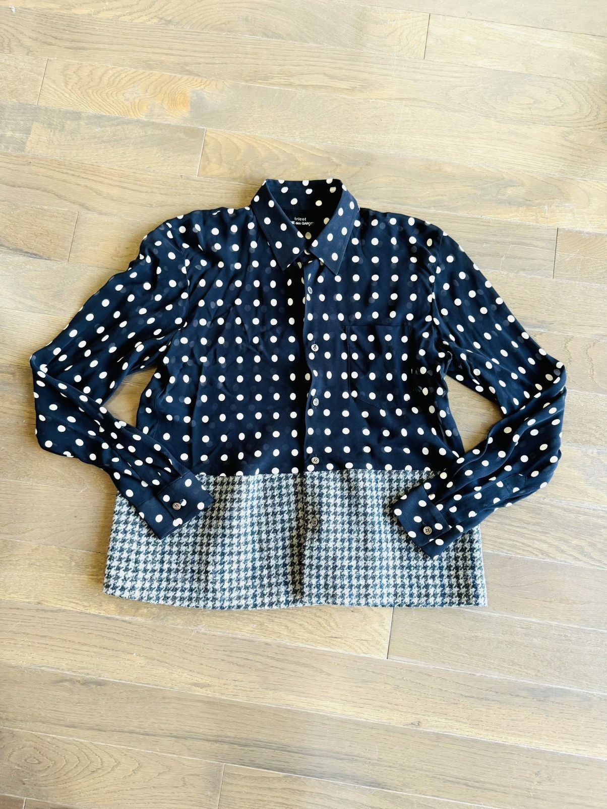 Comme des Garcons × Tricot Comme des Garcons Tricot Comme Des Garçons sheer polka dot herringbone blouse Size ONE SIZE - 5 Thumbnail