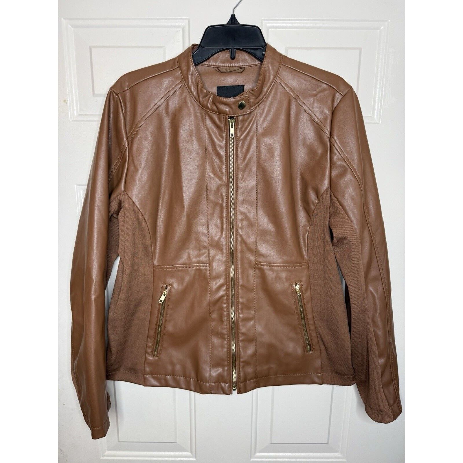 & Other Stories Ana Women’s Faux Leather Jacket Brown Zip XL Biker Moto Coat Size XL / US 12-14 / IT 48-50 - 1 Thumbnail