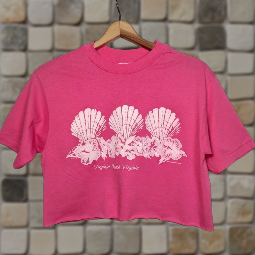 Hanes VINTAGE Hanes Cotton Blend Cropped T-Shirt Women M Pink Virginia Beach Beachy Seashell Graphic Short Sleeve Crew Neck Fall Spring Summer Size M / US 6-8 / IT 42-44 - 1 Thumbnail