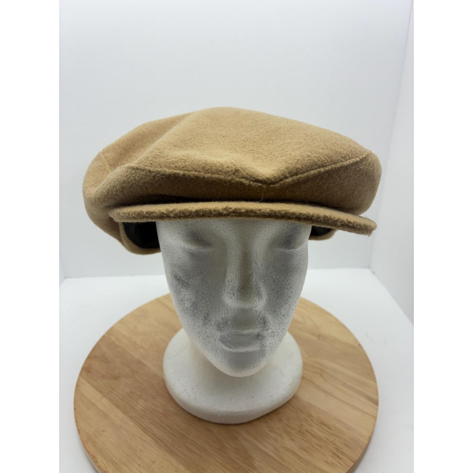 Other Vintage Wool Newsboy Cap Made in USA, Camel Brown 7 1/2 Size ONE SIZE - 5 Thumbnail