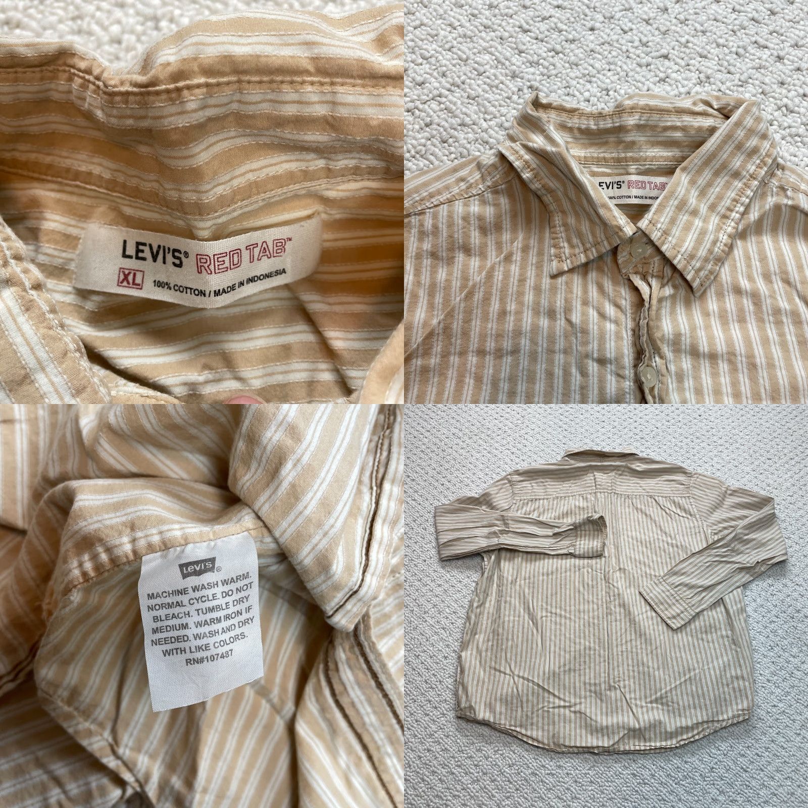 Levi's VINTAGE Levis Shirt Mens XL Light Brown Striped Button Up Long Sleeve Cotton Size US XL / EU 56 / 4 - 8 Thumbnail