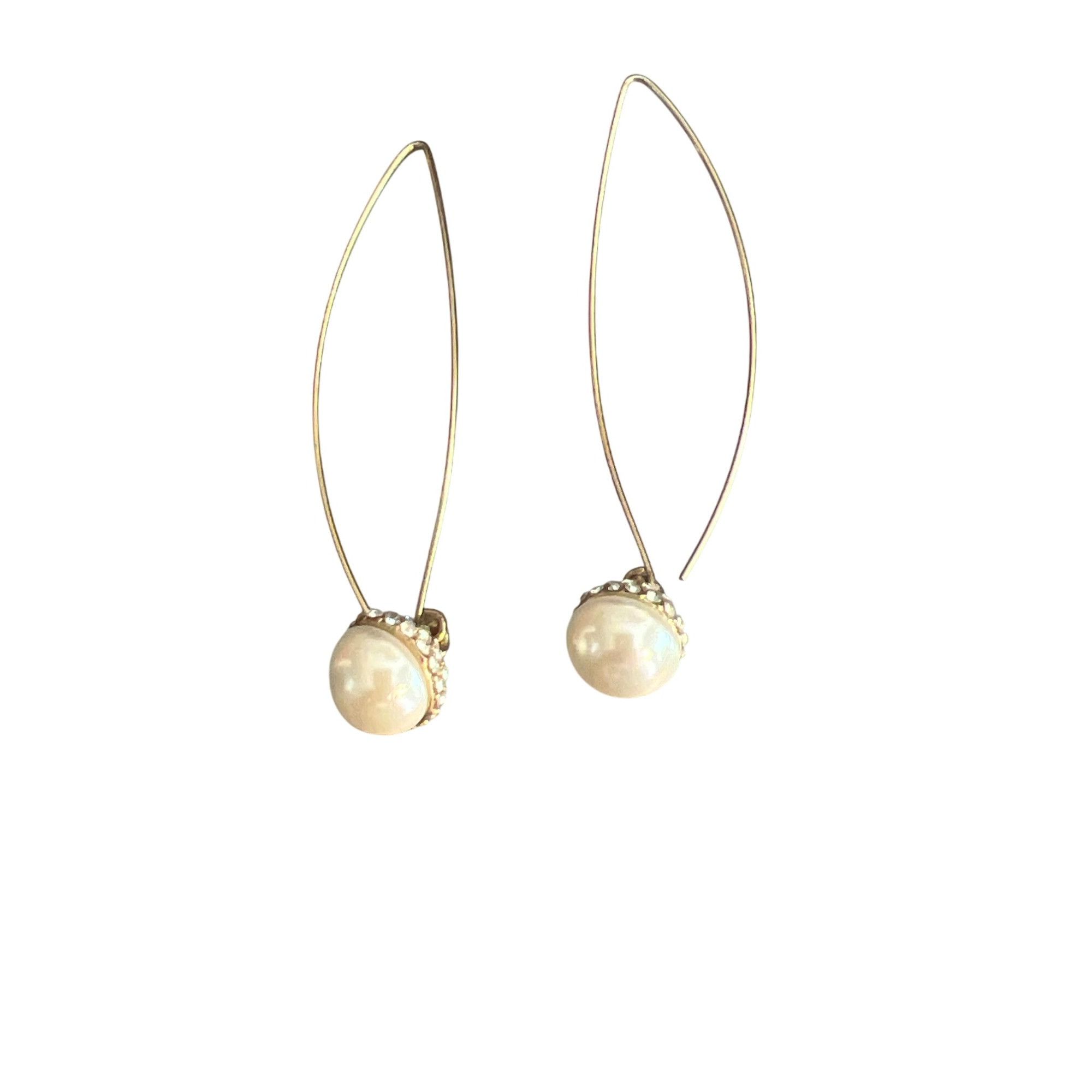 Other Vintage Elegant Faux Pearl Crystal Long Wire Earrings Gold T Size ONE SIZE - 3 Thumbnail