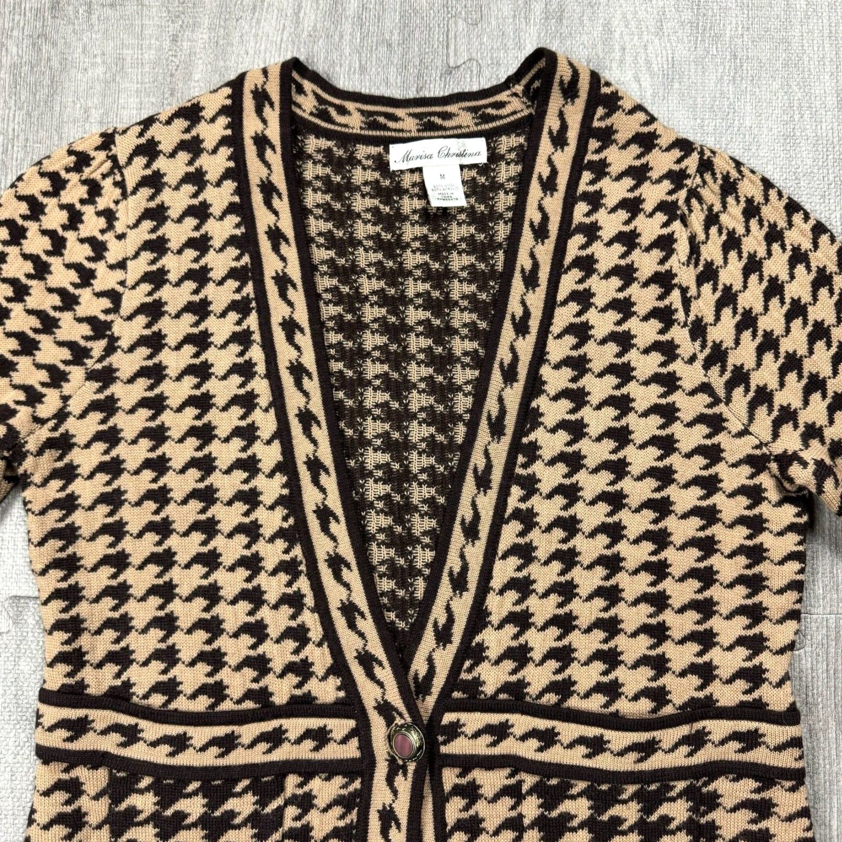 Vintage VTG MARISA CHRISTINA HOUNDSTOOTH CARDIGAN ONE BUTTON FITTED M Size M / US 6-8 / IT 42-44 - 2 Thumbnail