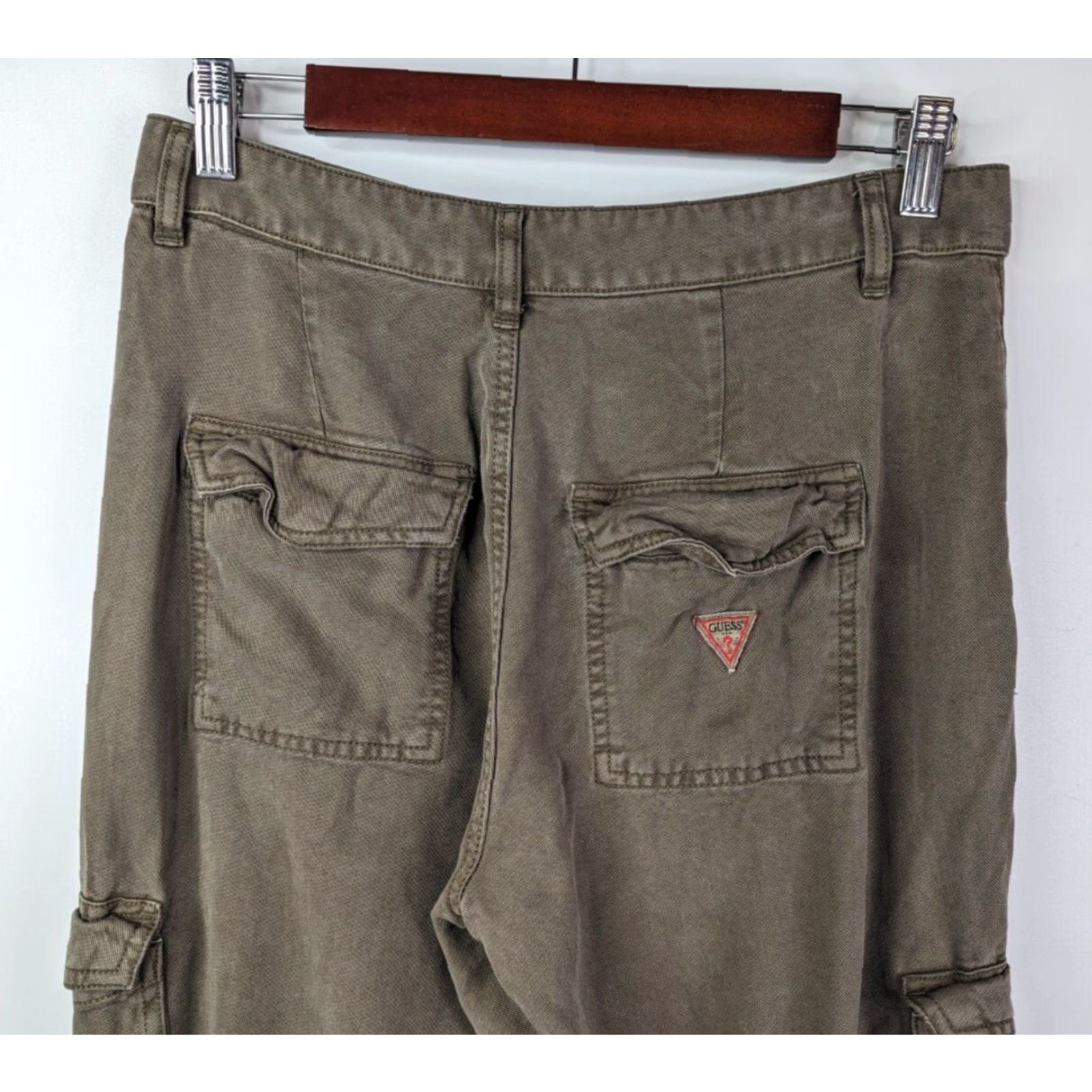 Guess GUESS Women Chino Pants Cargo Pockets Straight Leg Tencel Asphalt Green Size 27 Size 27" / US 4 / IT 40 - 5 Thumbnail