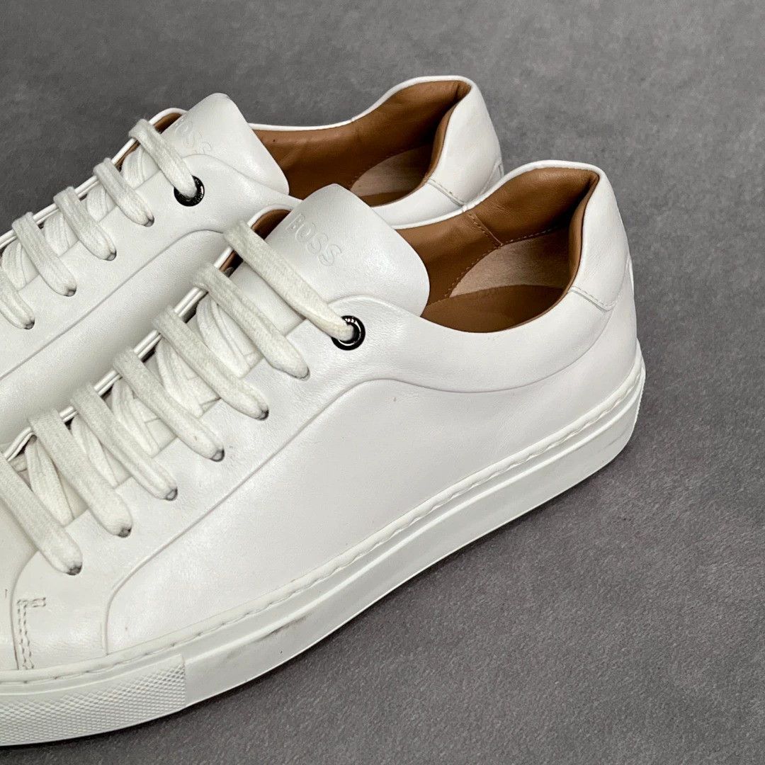Hugo Boss HUGO BOSS White Full-Grain Leather Lace-Up Sneakers Size US 7 / EU 40 - 5 Thumbnail