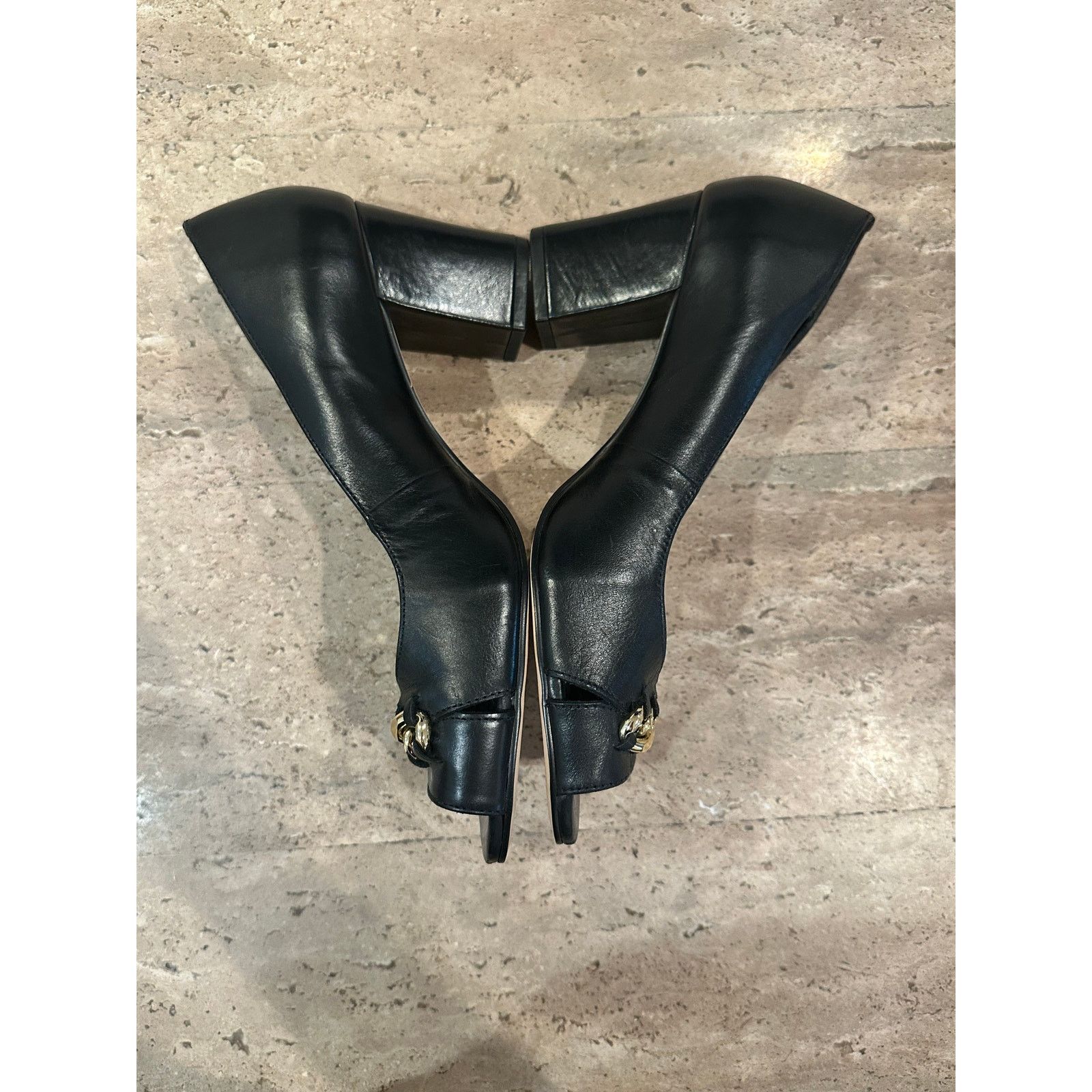 Pollini Pollini Peep Toe Block Heel Pump Black Leather size 39 / 8.5 Size US 8.5 / IT 38.5 - 5 Thumbnail