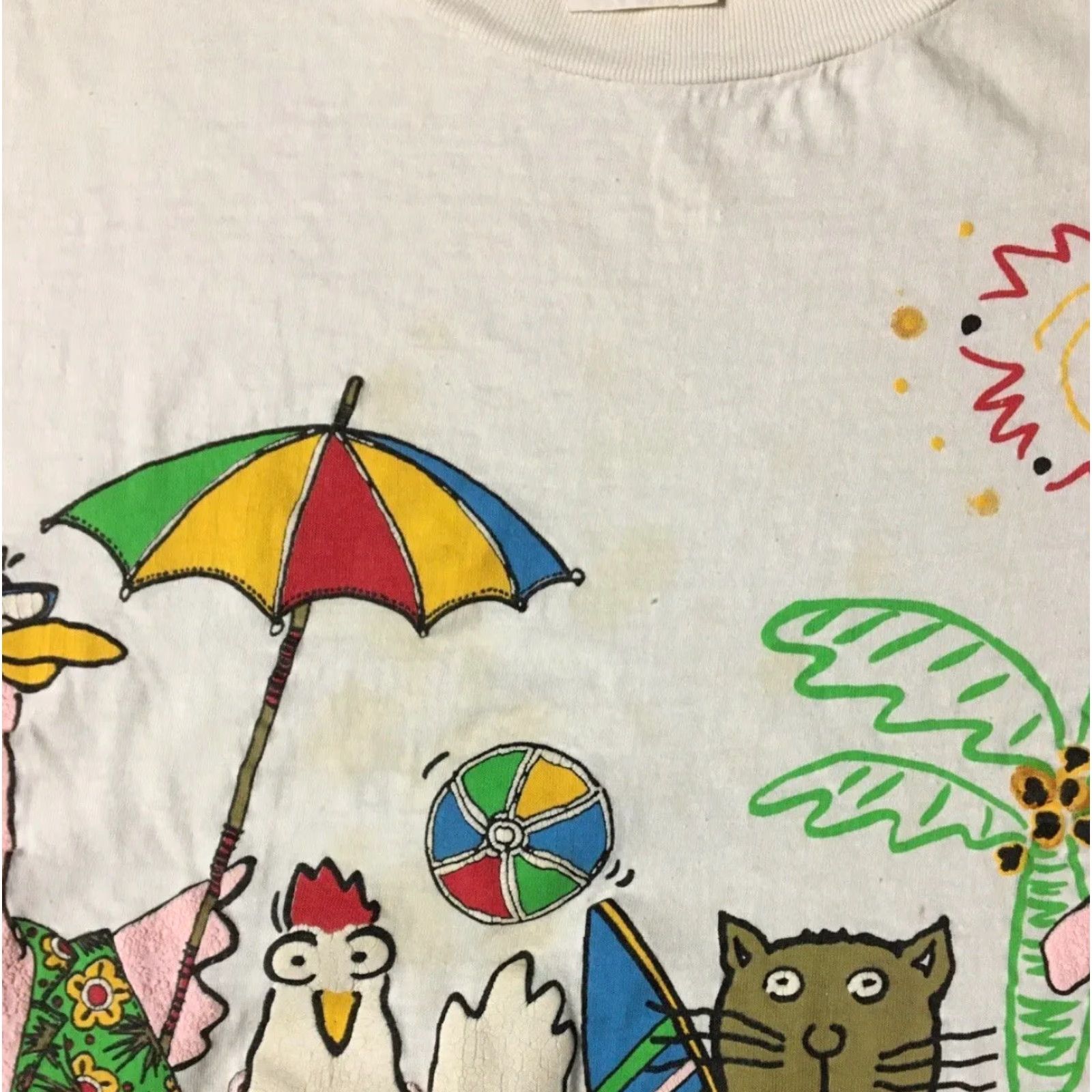 Vintage Vtg 90s Animal Beach Faded Distress Boxy Shirt M White Mens Short Sleeve Rock Grunge Surf Cartoon Rooster Hawaii USA Size US M / EU 48-50 / 2 - 7 Thumbnail