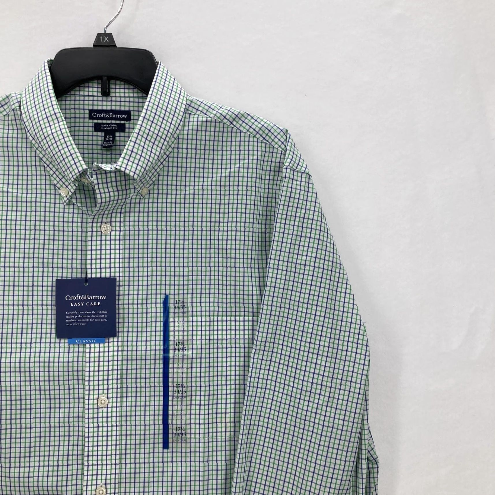 Croft & Barrow Croft & Barrow Shirt Mens 17.5 34/35 Fern Green Blue Check Classic Fit Easy Care Shirt Mens Long Sleeve Button-Down Collar Size US XXL / EU 58 / 5 - 2 Thumbnail