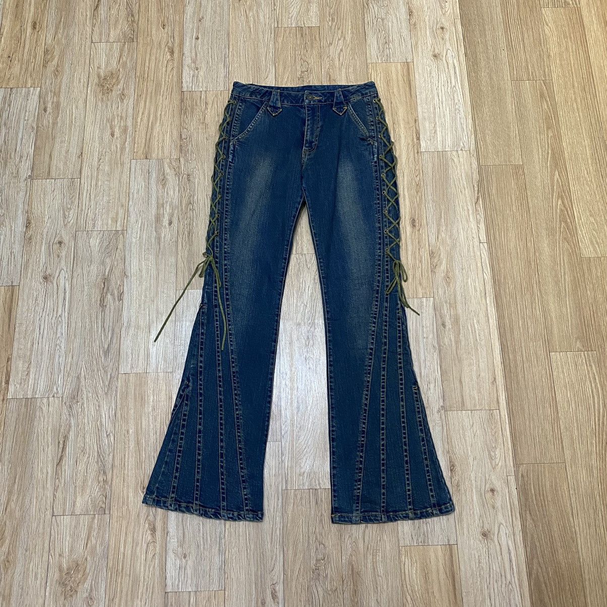 Tornado Mart 90s Brow Dwin Lace Up Flare Denim Pants Size US 26 / EU 42 - 20 Thumbnail