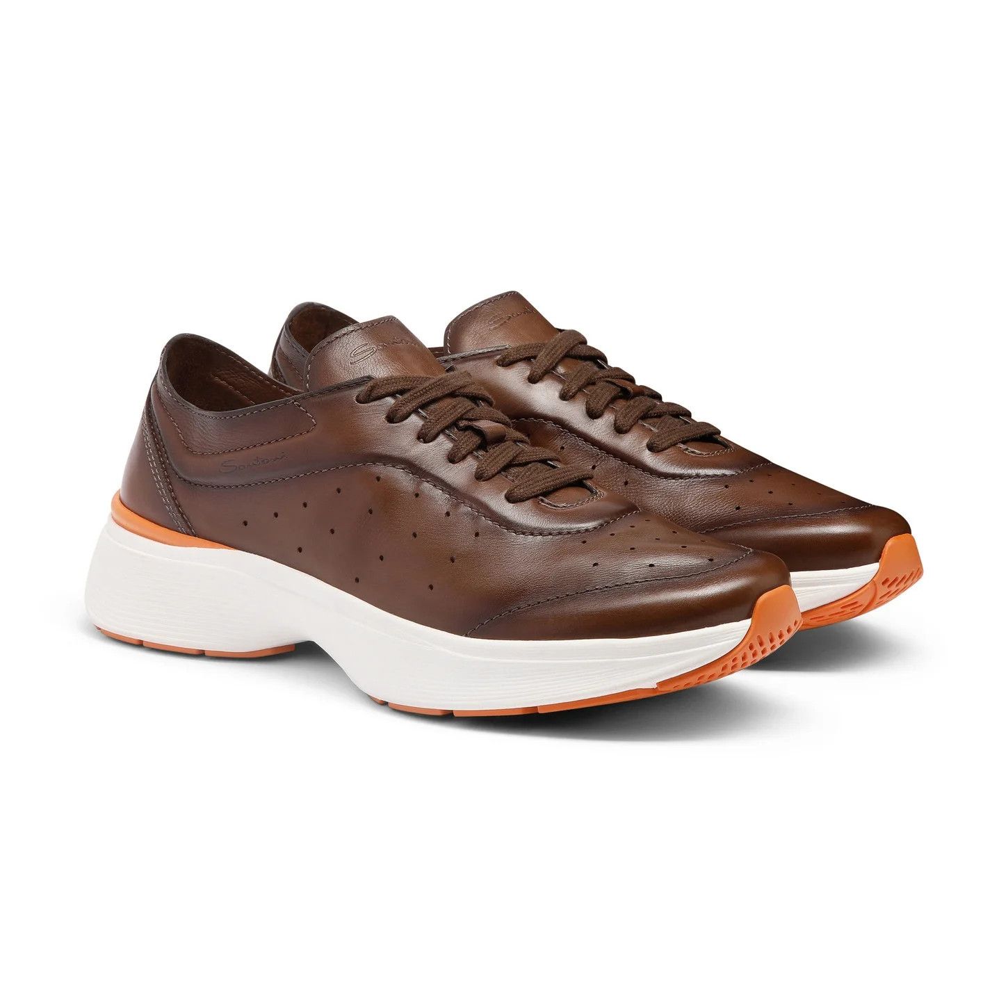 Santoni os11x0526 Bounce Leather Low-Top Sneakers in Brown Size US 10 / EU 43 - 3 Thumbnail