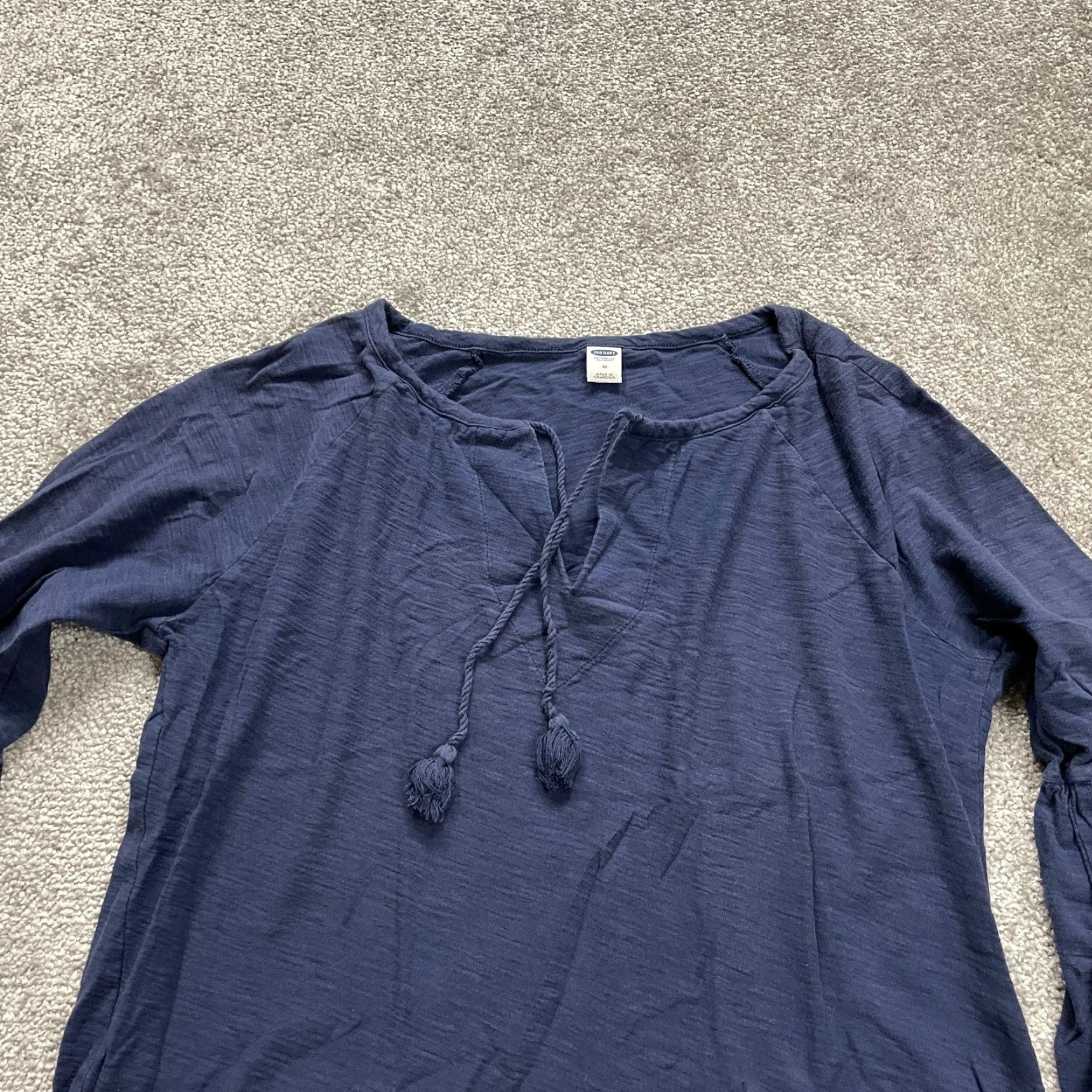 Old Navy Old Navy Blouse Womens M Blue 100% Cotton Bell Sleeve Tasseled Casual Top Size M / US 6-8 / IT 42-44 - 3 Thumbnail