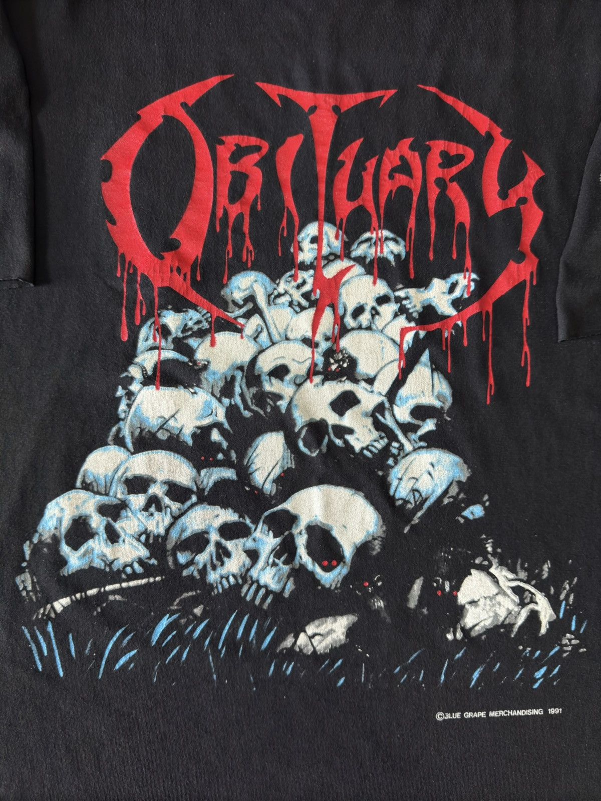 Band Tees × Vintage 1991 Obituary Cause Of Death Metal 90s Tee Blue Grape Shirt Size US L / EU 52-54 / 3 - 6 Thumbnail