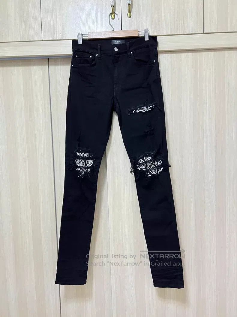 Amiri Amiri Diamond-shaped cashew flower patchwork black denim Size US 32 / EU 48 - 1 Thumbnail