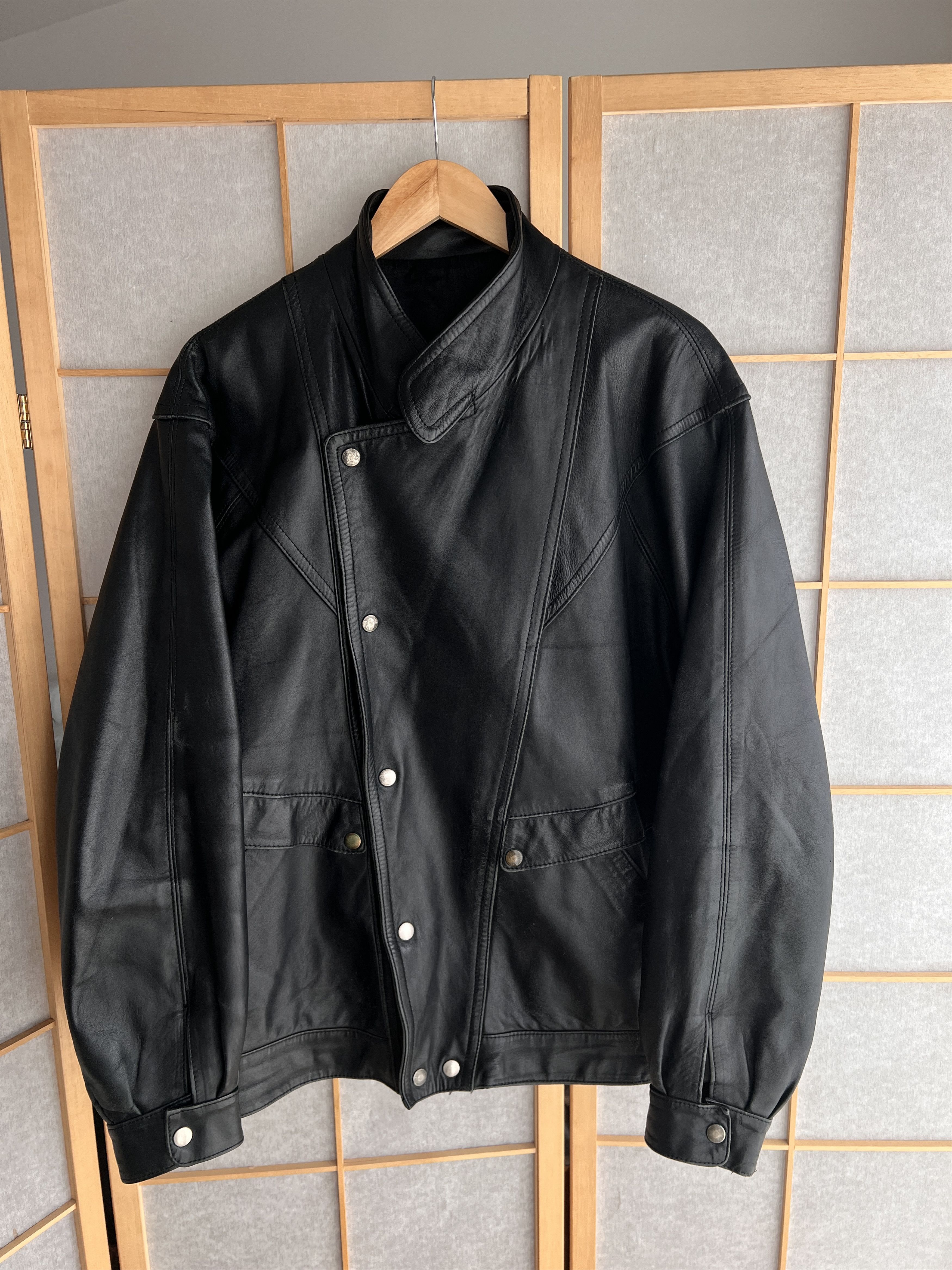 If Six Was Nine Rare Asymmetric rick owens type leather bomber racing jacket Size US L / EU 52-54 / 3 - 13 Thumbnail