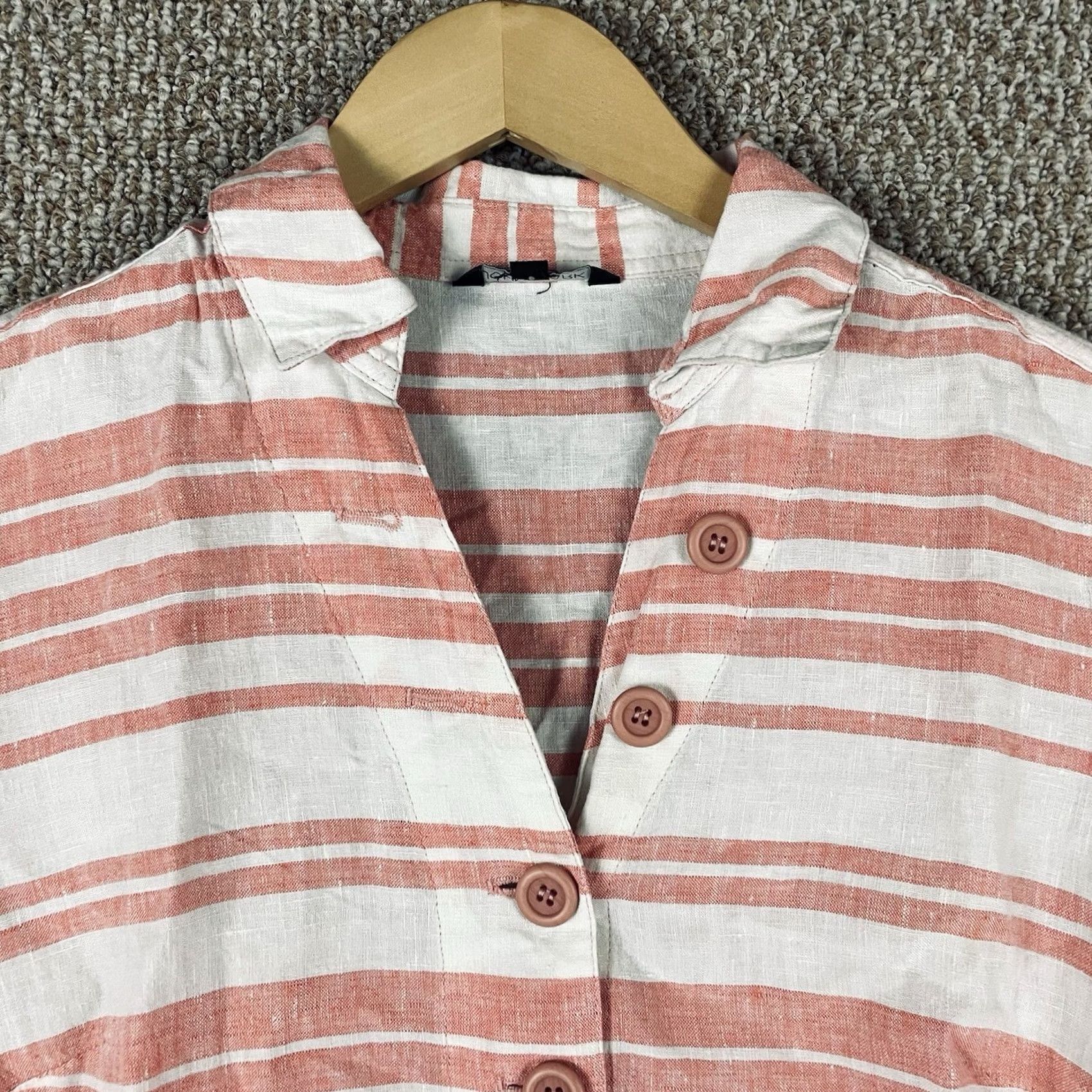 Vintage John Mark Blouse Medium Linen Striped Coral Popover 100% T668 Size M / US 6-8 / IT 42-44 - 3 Thumbnail