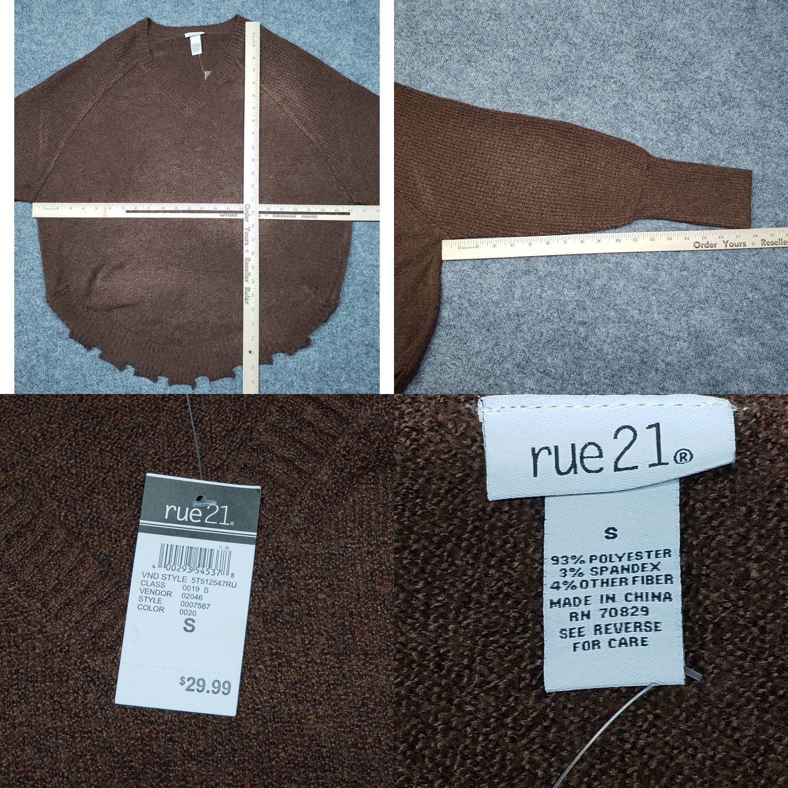 Vintage Rue21 Sweater Womens S Brown Long Sleeve V-Neck Scalloped Hem Pullover New Size S / US 4 / IT 40 - 8 Thumbnail