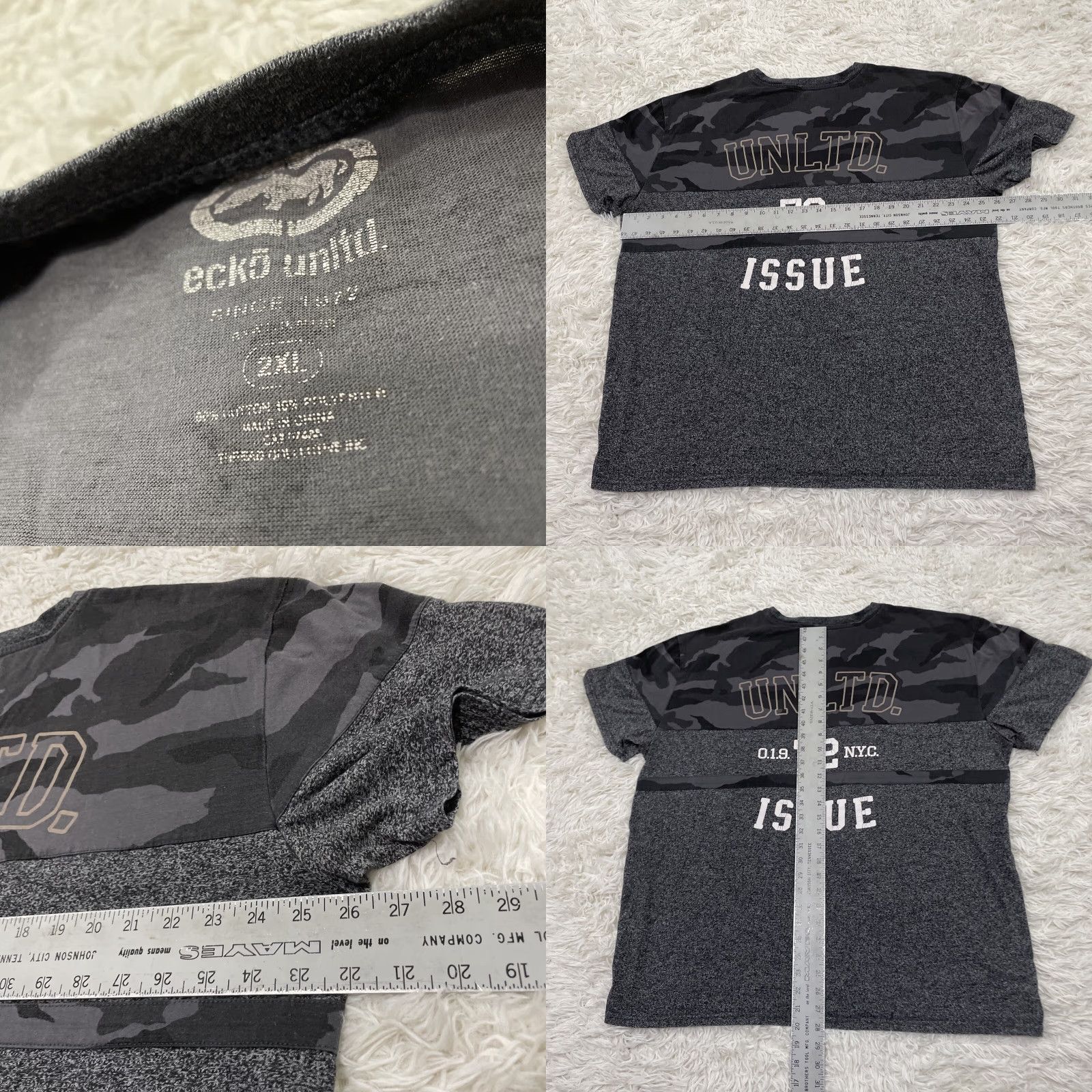 Ecko Unltd. MARC ECKO Unltd. Shirt Men 2XL Gray Camo Y2k Cut & Sew Graphic Spellout Tee Size US XXL / EU 58 / 5 - 8 Thumbnail