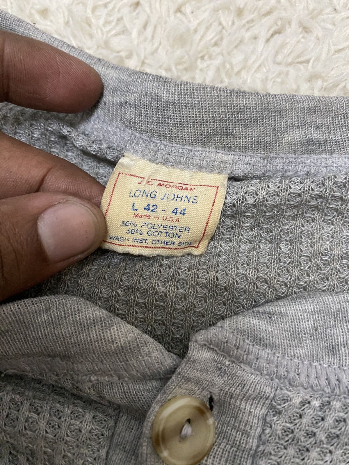 Vintage long john 80s Thermal Top Button Front Waffle Knit Shirt Size US L / EU 52-54 / 3 - 6 Thumbnail